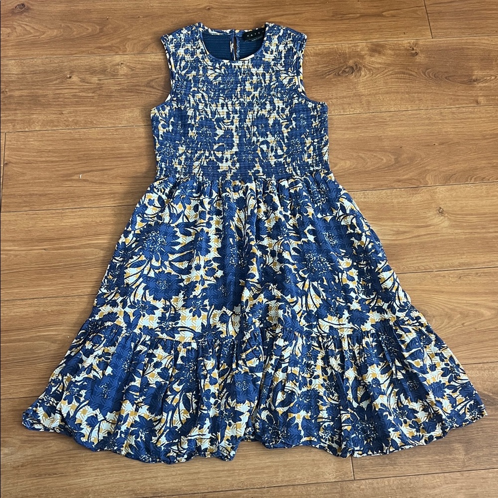 Hatch Blue and Cream Floral Midi Dress
